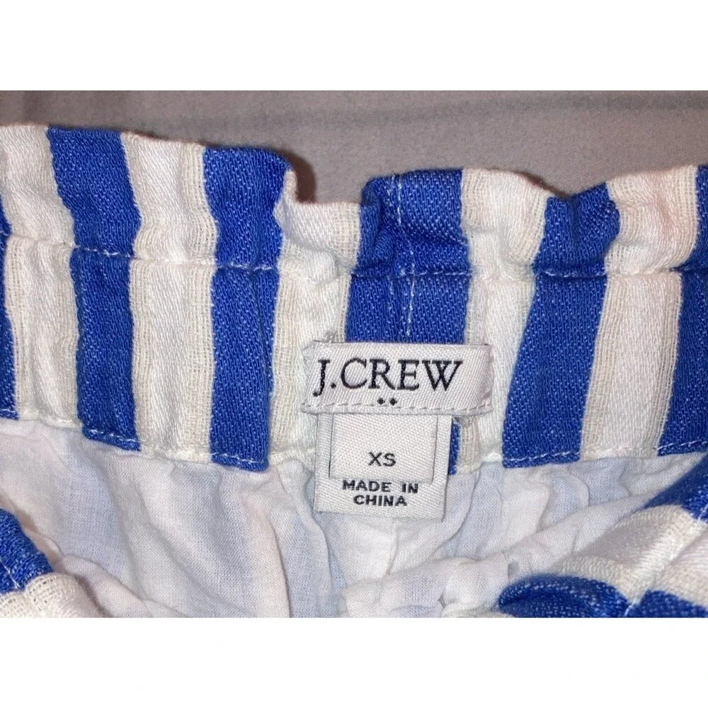 J Crew Womens XS Blue‎ White Striped Linen Blend Paperbag Tie Waist Shorts Beach
